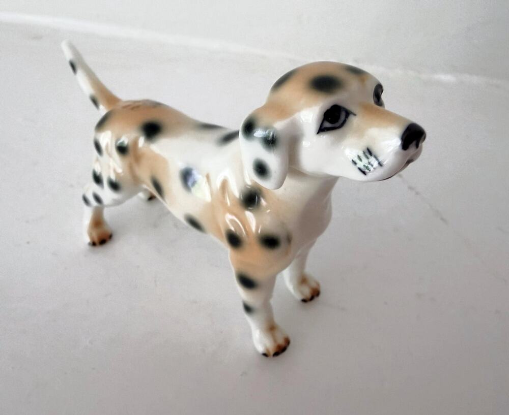 Dalmatian Figurine Vintage Bone China Porcelain Hand Painted Mid Century Dog